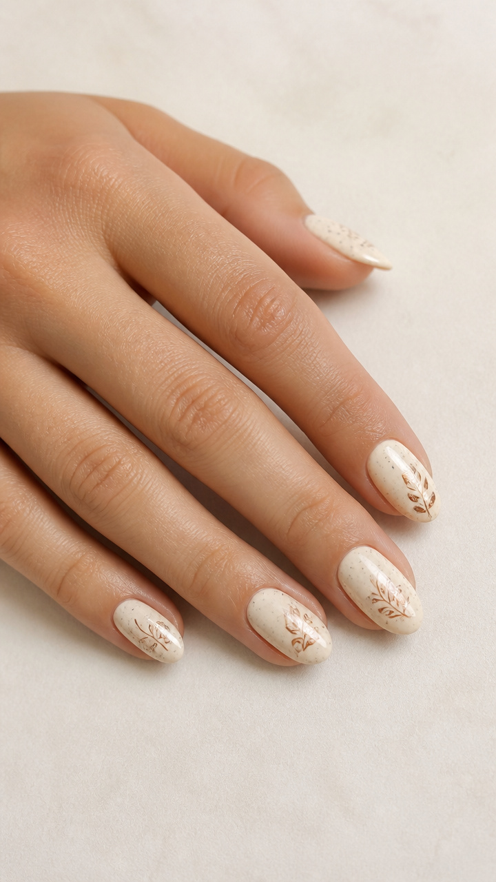 Creamy Vanilla Bean Nails with Copper Stamping Details
