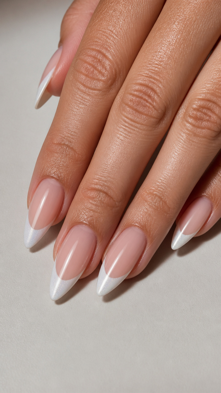 Crisp White Tips with Cat Eye French Manicure