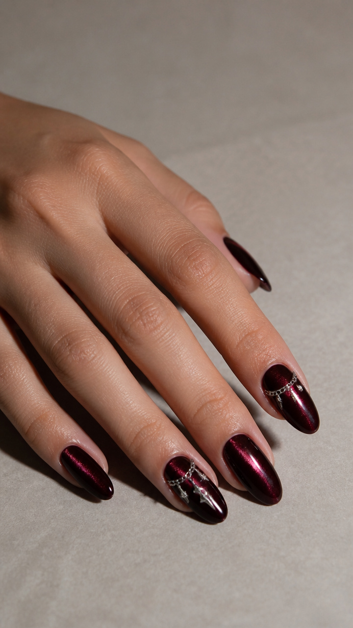 Dark Berry Wine with Silver Chain Charm Details