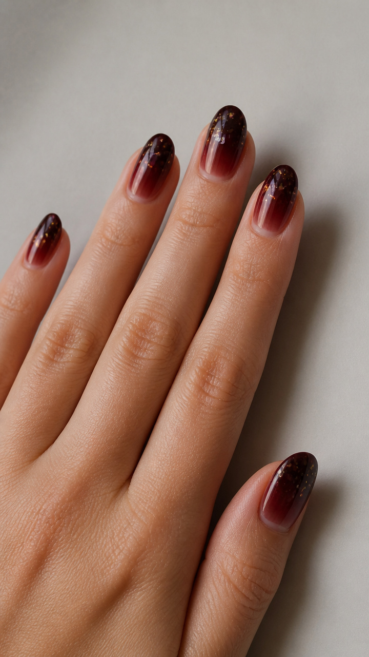 Dark Burgundy Ombré with Holographic Flakes