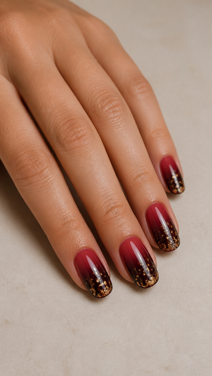 Dark Cherry Berry Ombré with Gold Foil Flakes