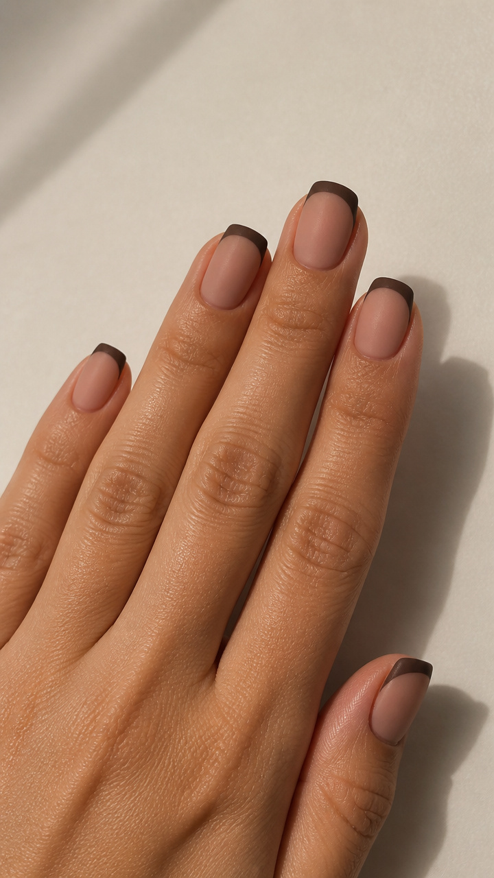 Dark Chocolate French Tips with Subtle Matte Finish