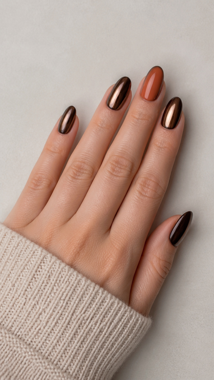 Dark Mocha Chrome Mirror Finish with Terracotta Accent Finger