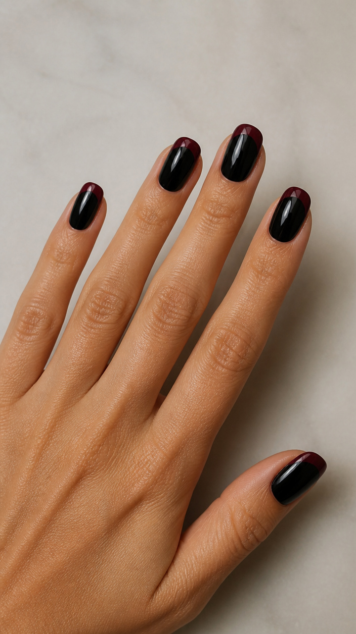 Deep Burgundy French Tips Over Jet Black Base