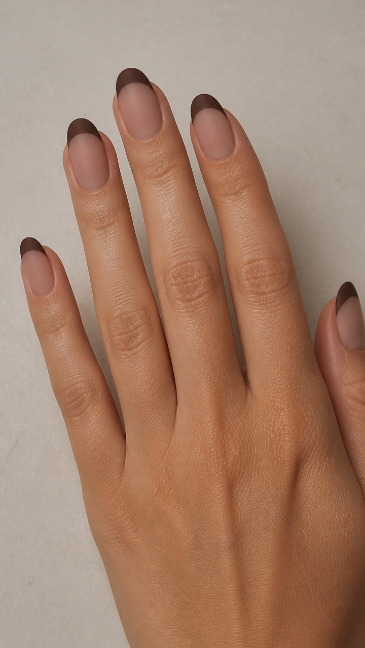 Deep Espresso French Manicure with Matte Top Coat