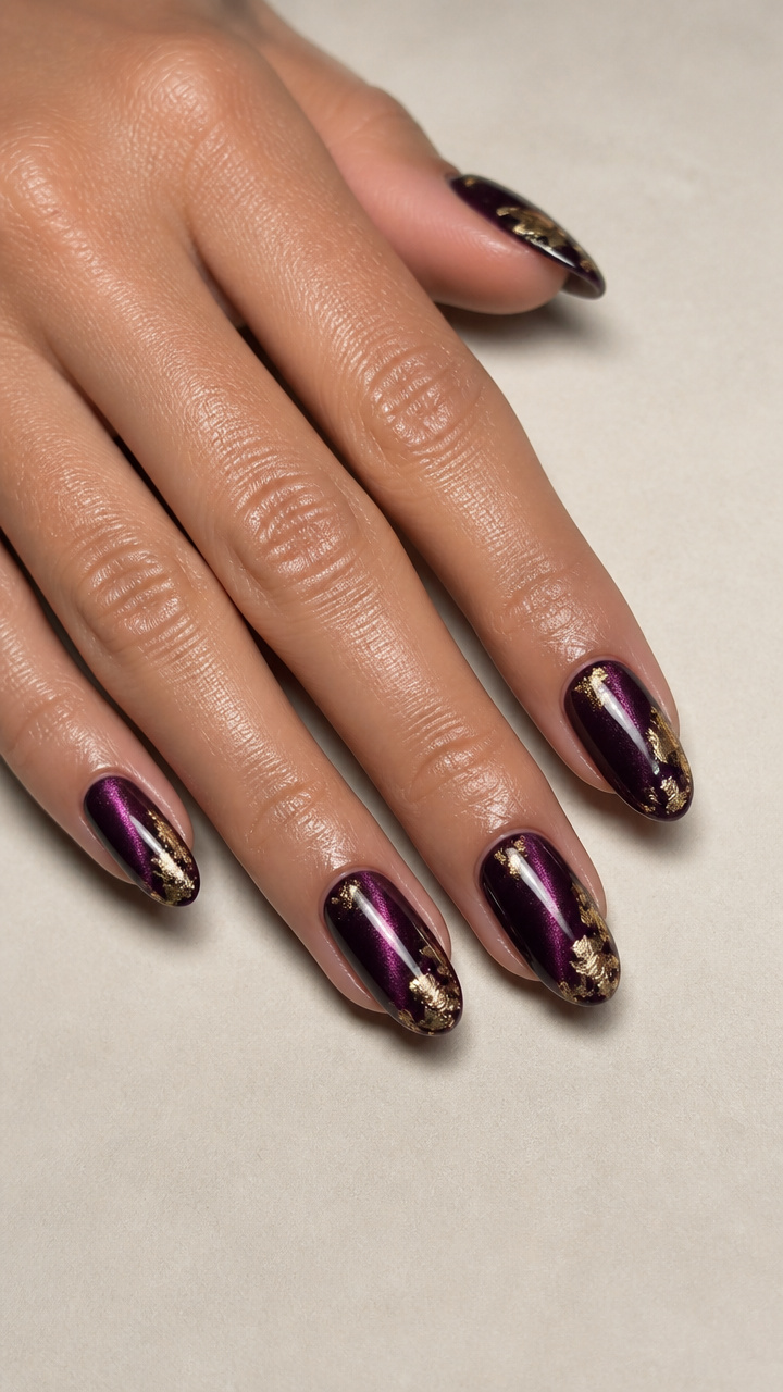 Deep Plum Amethyst with Gold Leaf Accents