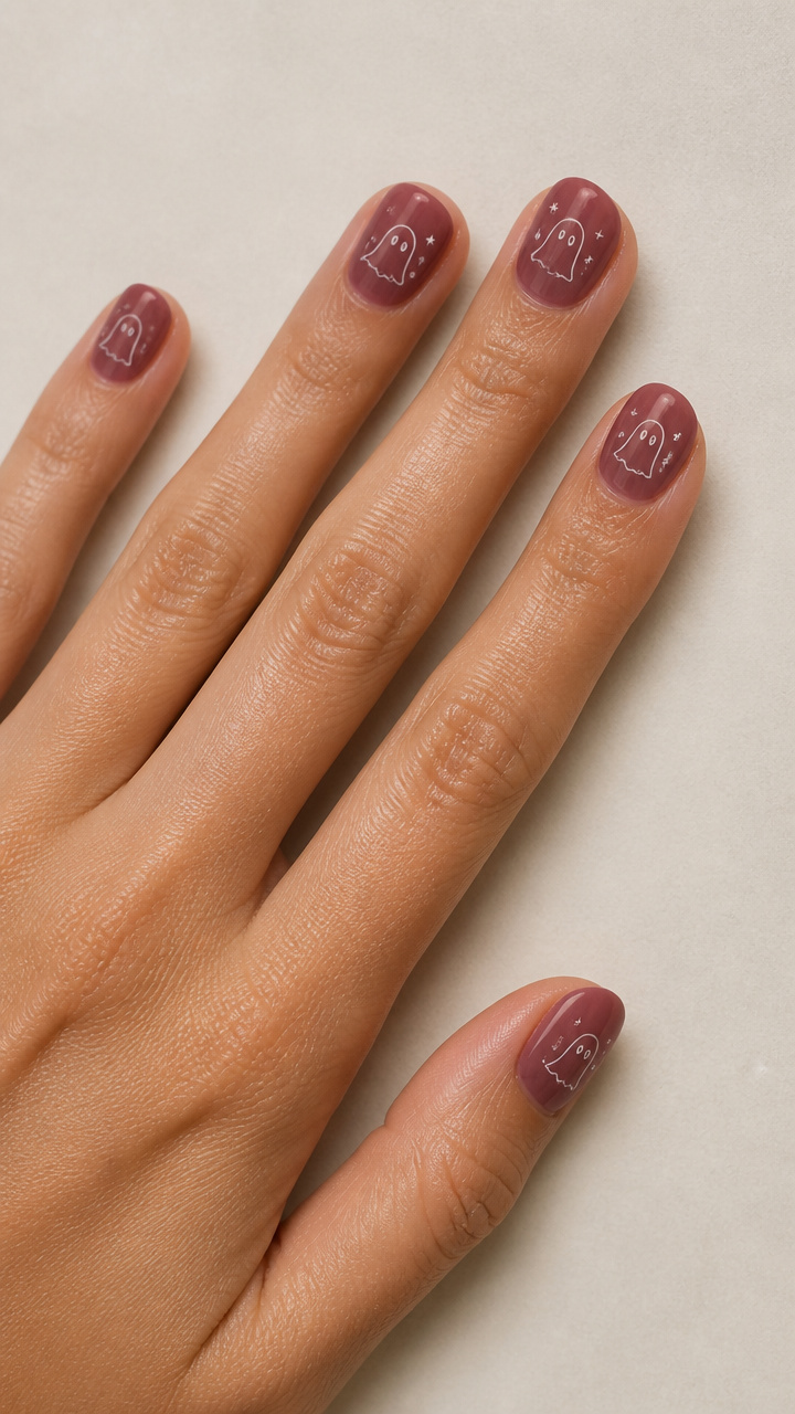 Delicate Line Art Ghosts on Sheer Berry Tint