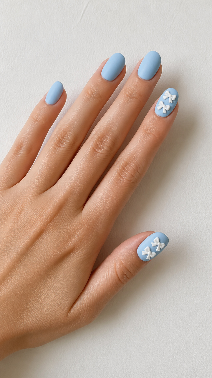 Double White Bows on a Pastel Blue Background