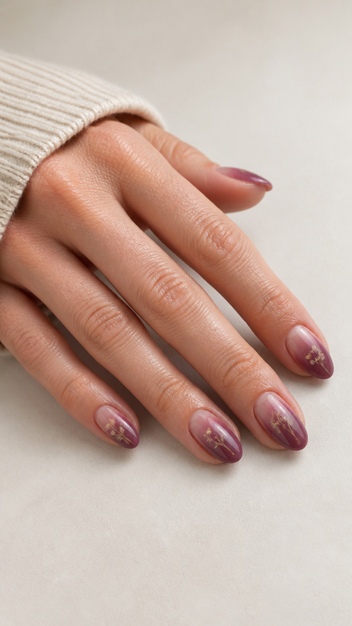 Dusty Plum Gradient with Tiny Dried Flower Embeds