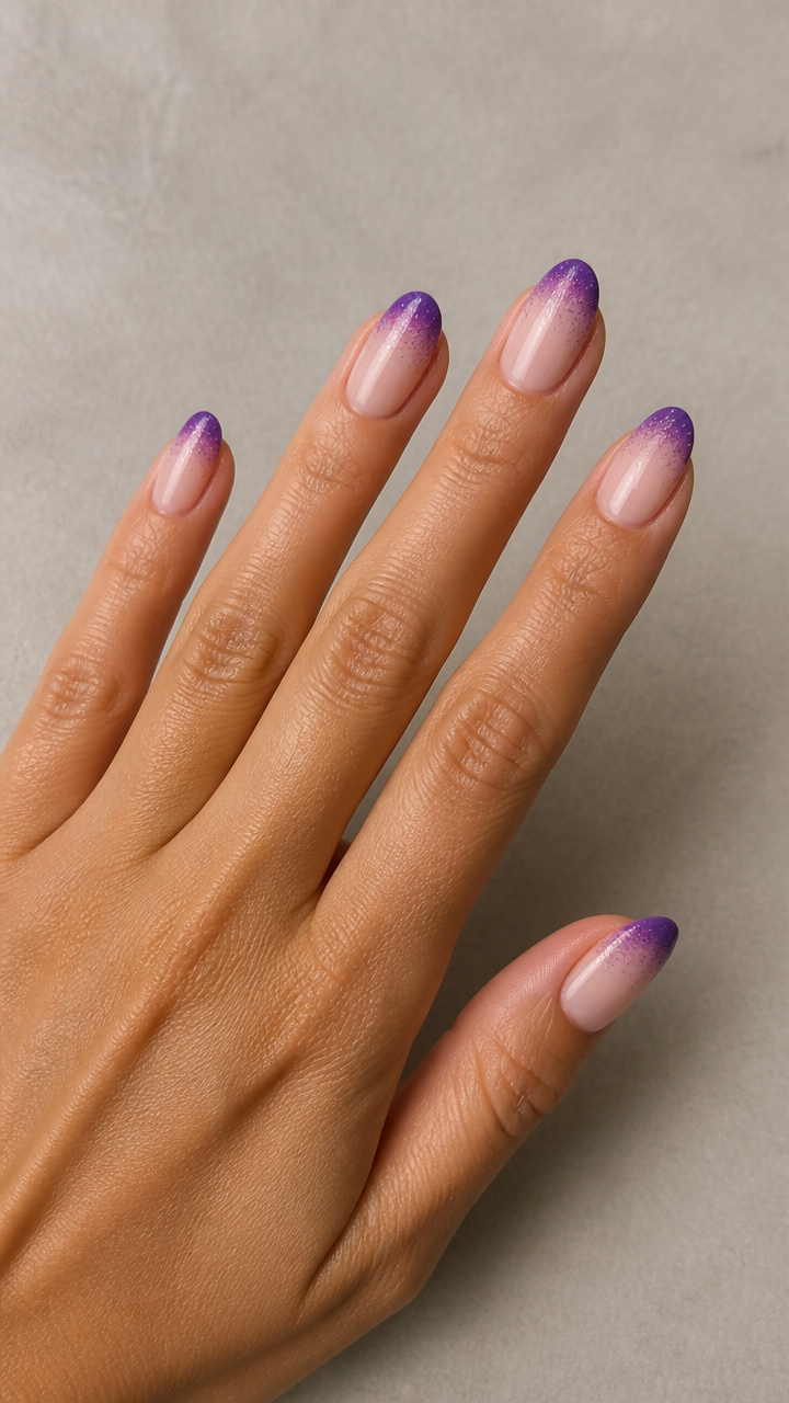 Dusty Purple Gradient Tips with Glitter Fade