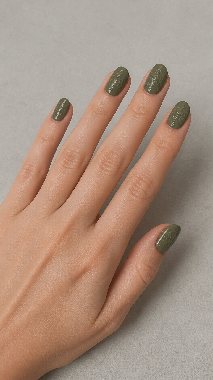 Embossed Spiderweb Lines on Moss Green