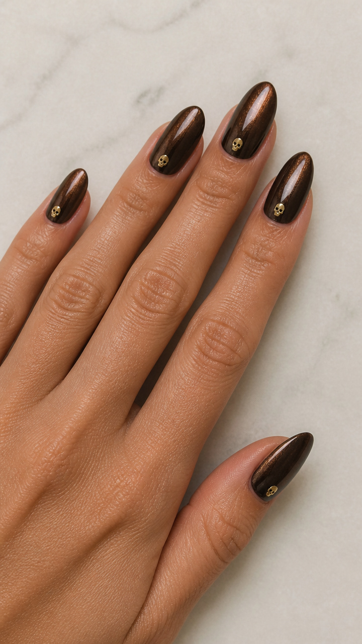 Espresso Brown Chrome with Tiny Gold Skulls