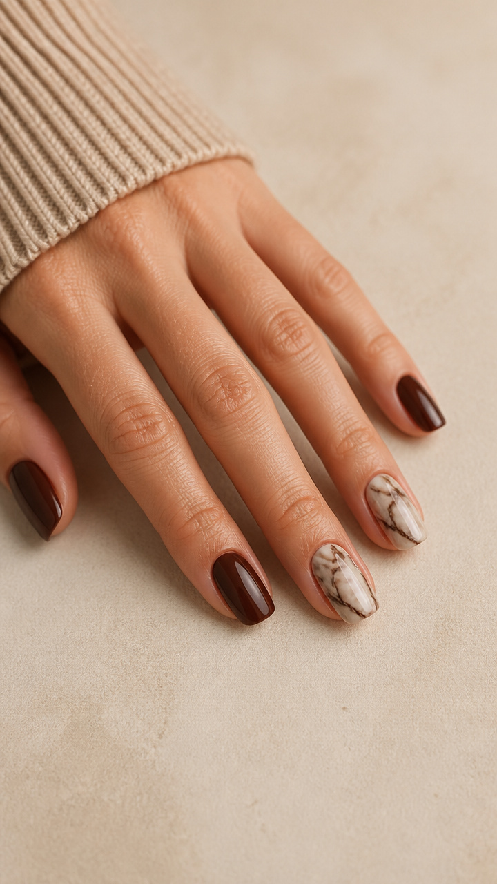 Espresso Dip Powder with Cream Marble Accents