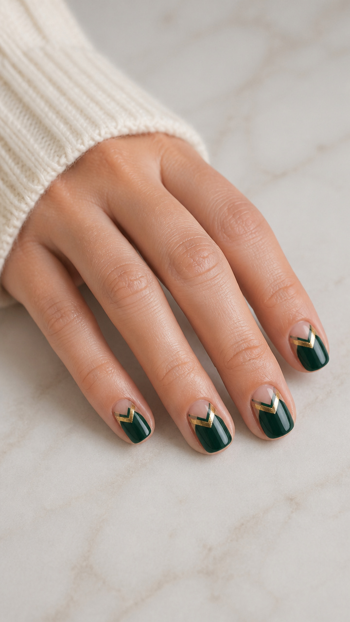 Forest Green Chevron Pattern with Gold Liner