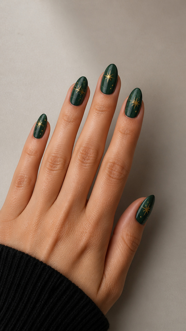 Forest Green Velvet Effect with Gold Stars