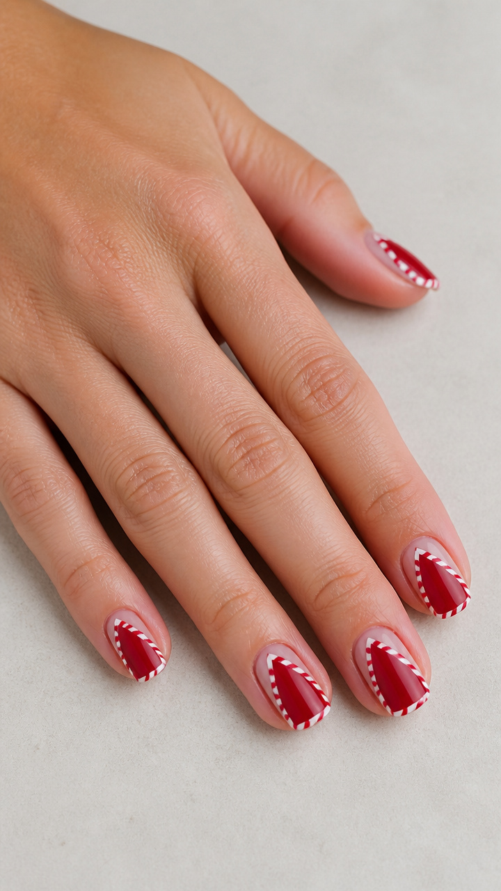 Geometric Red Triangles with White Candy Cane Border
