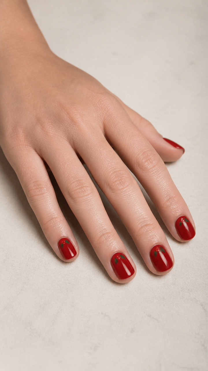 Glossy Cherry Red with Tiny Holly Berry Dots