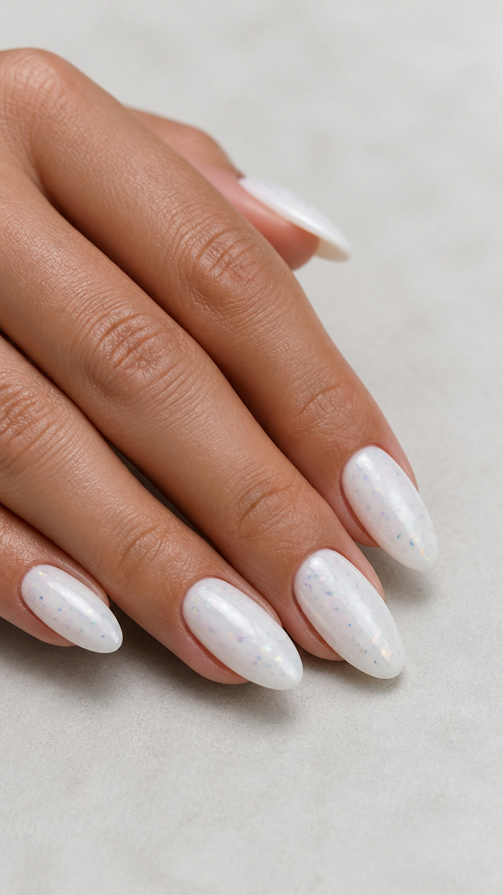 Glossy White Almonds with Holographic Speckles