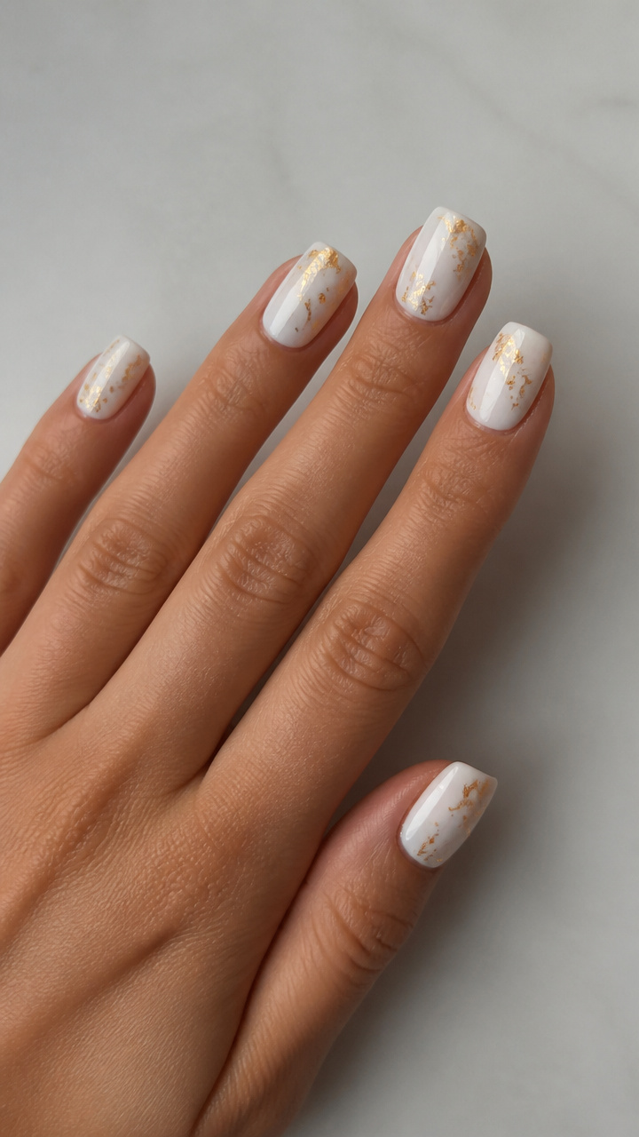 Glossy White Rounded Squares with Gold Foil Flakes
