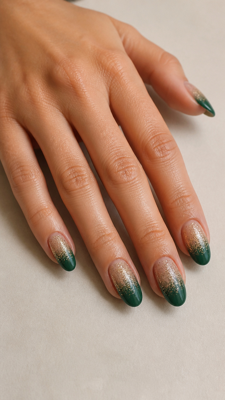 Gold Glitter Ombré Transitioning into Deep Jade Gradient