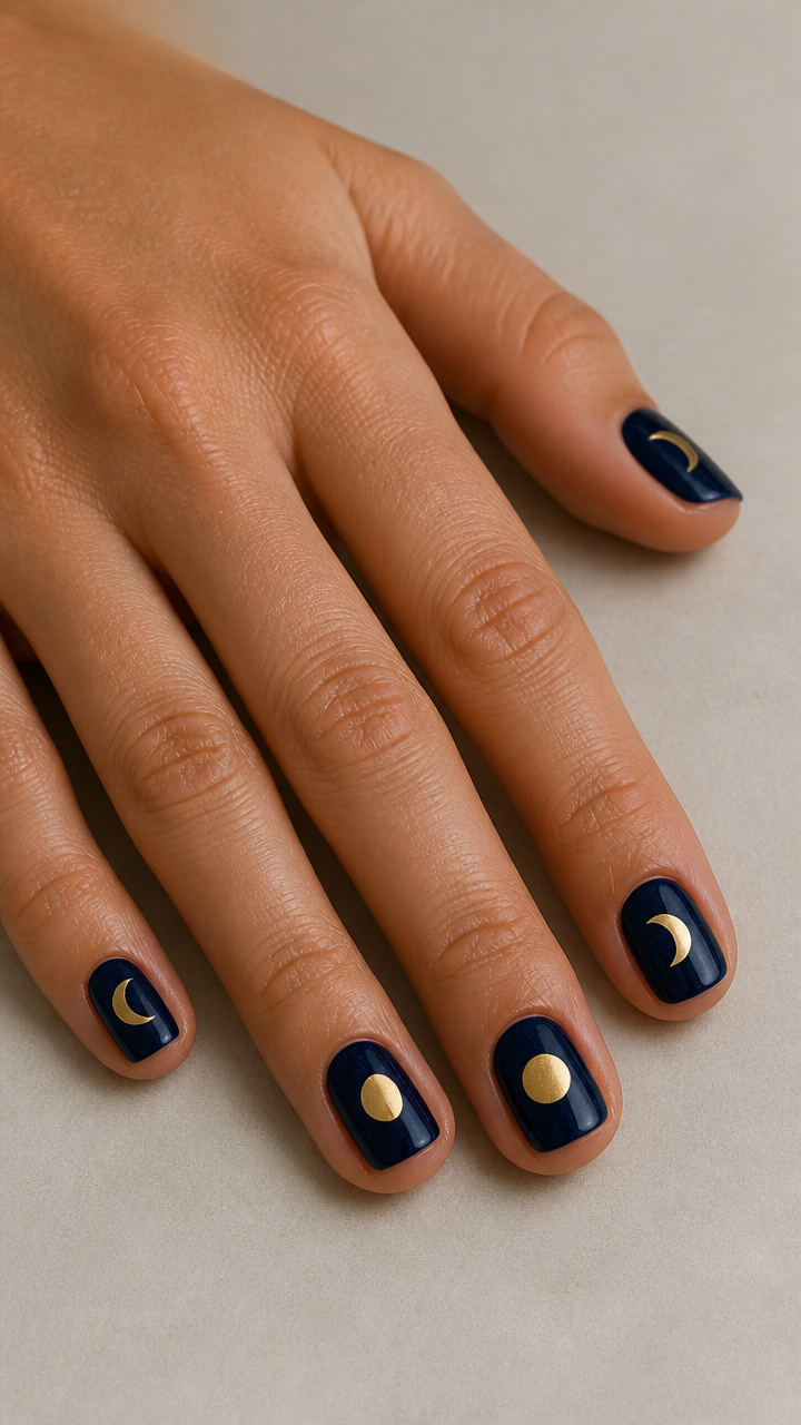 Gold Moon Phases Sequence on Midnight Blue Base