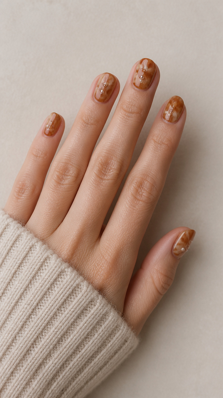 Golden Brown Marble with Pearl Dots