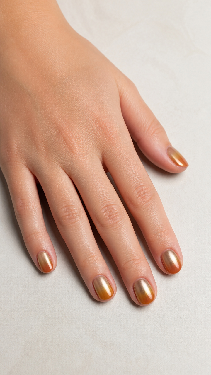 Golden Harvest Chrome Ombré on Round Nails