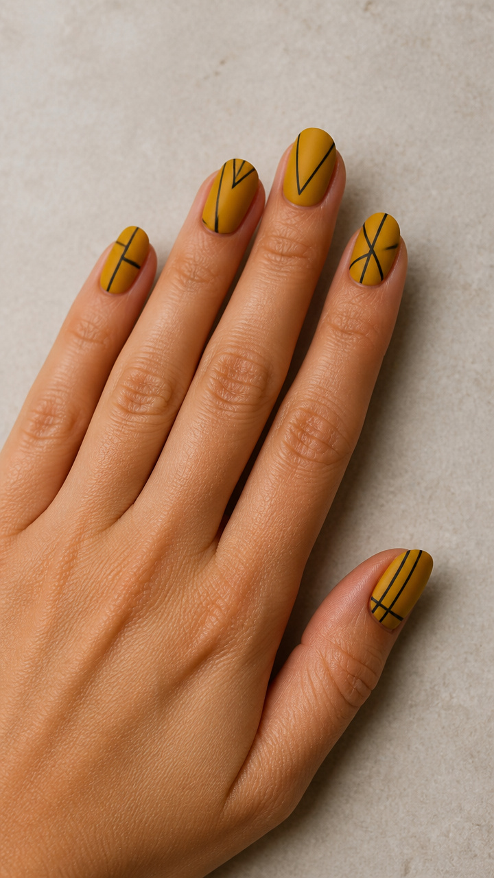 Goldenrod Yellow Base with Matte Black Geometric Lines