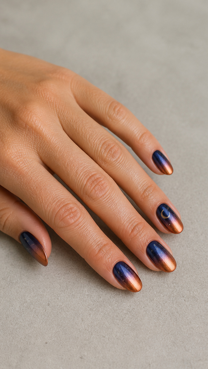 Harvest Moon Chrome Gradient with Starry Night Sky
