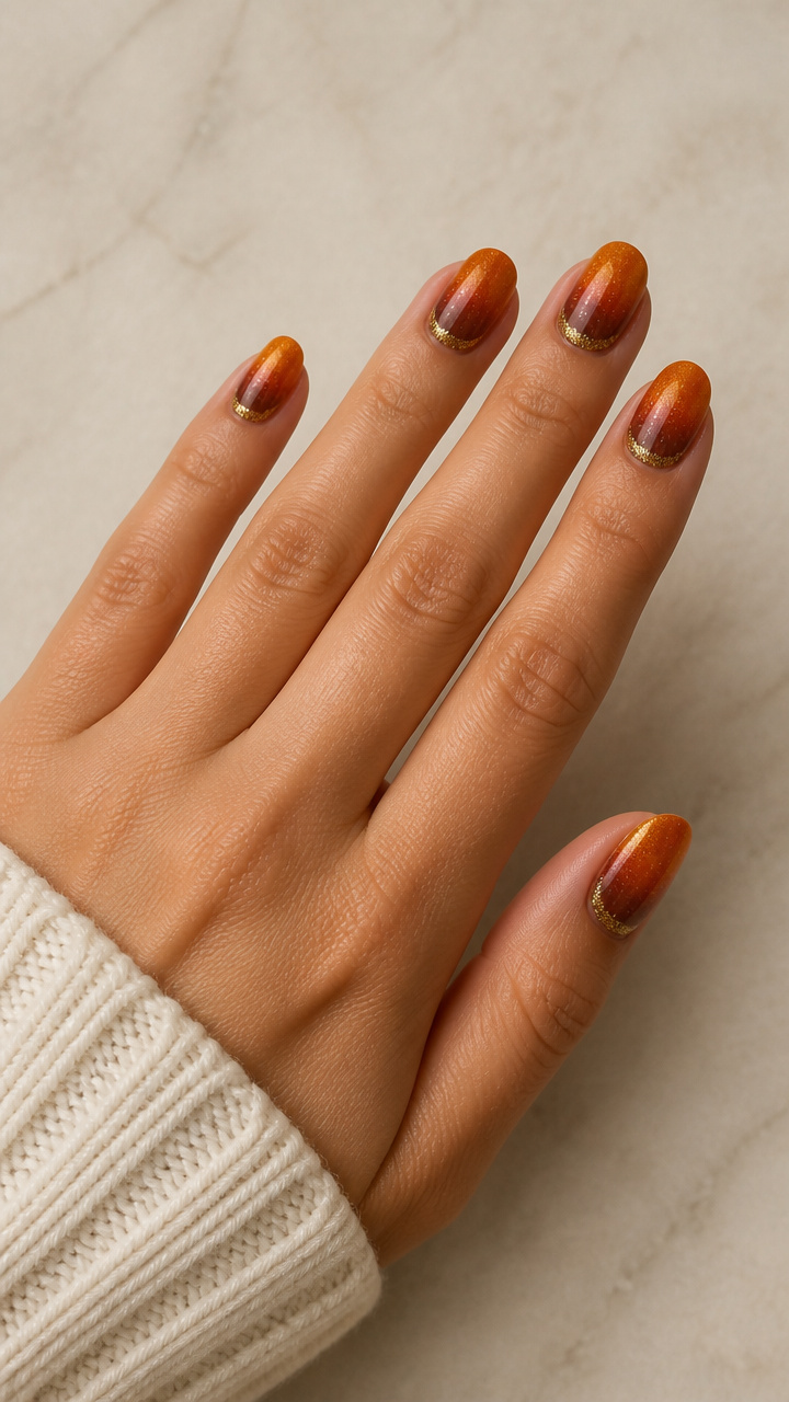 Harvest Moon Gradient with Glitter Cuticle Halos