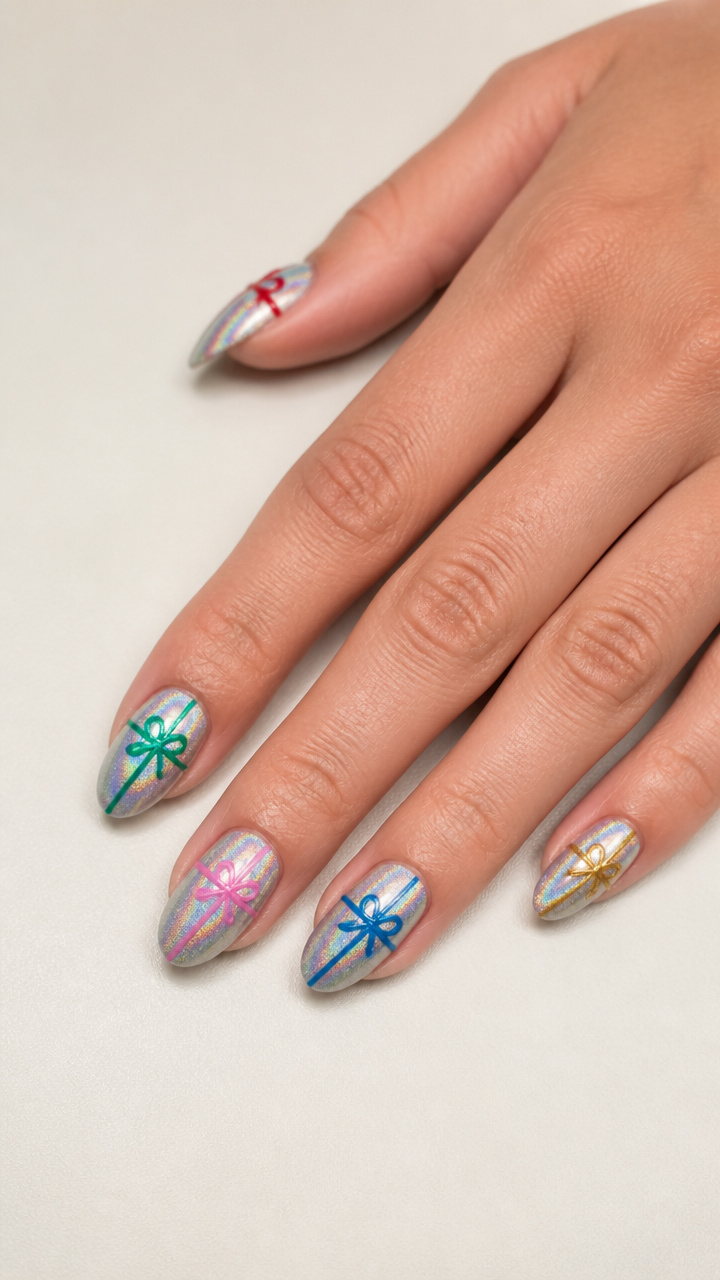 Holographic Silver Base with Multicolor Ribbon Wraps