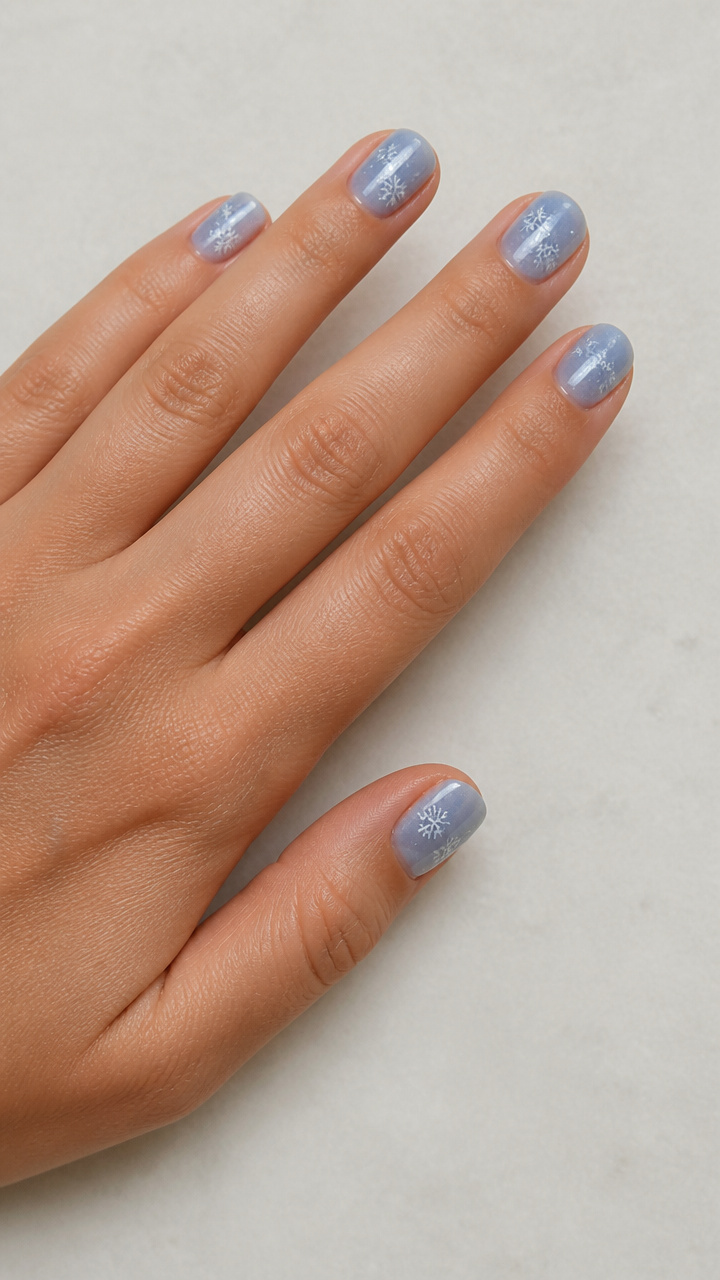 Icy Blue Jelly Polish with Frosted Snowflake Stickers