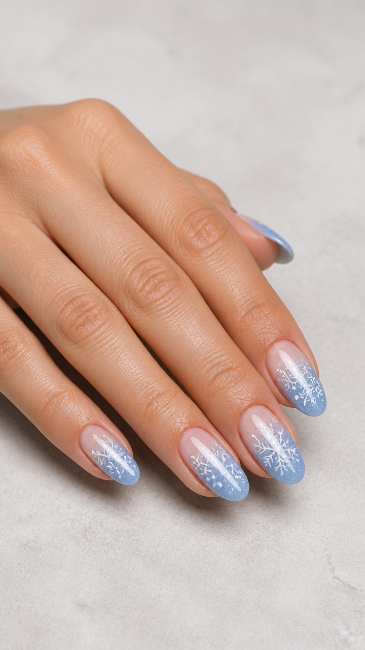 Icy Blue Ombré Base with Hand-Painted White Snowflakes