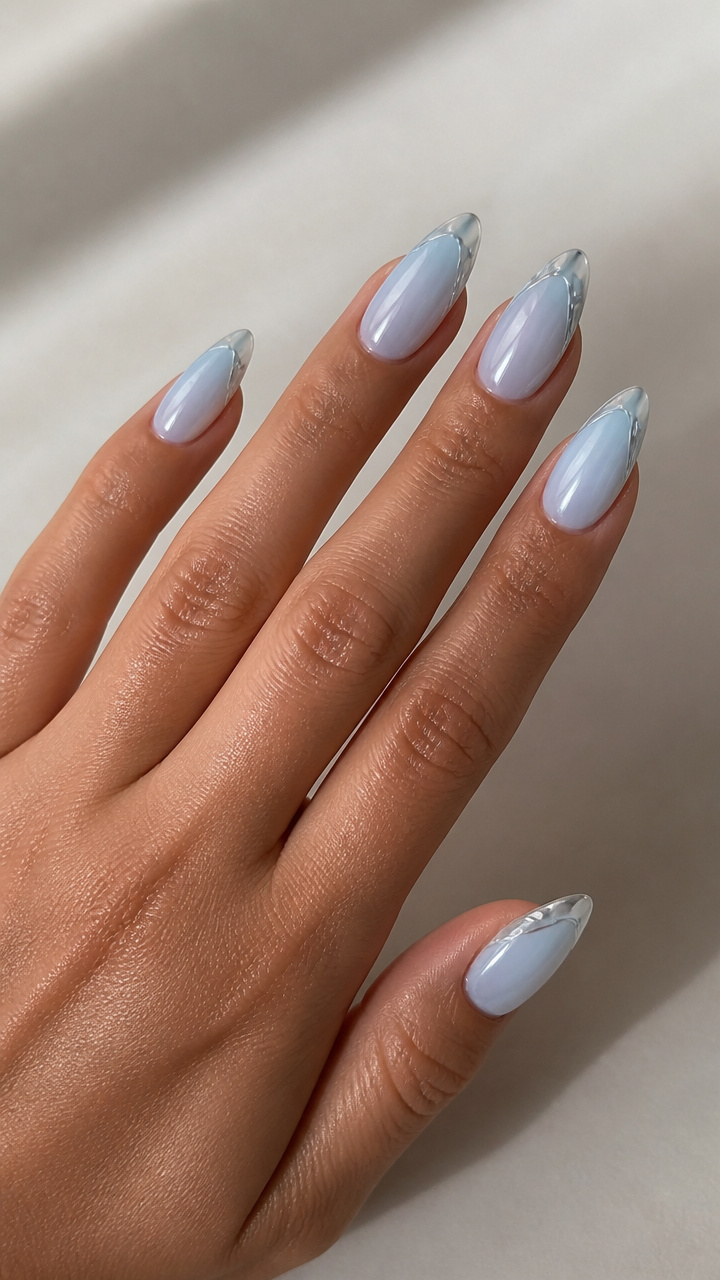 Icy Blue White Aura with Chrome Accents