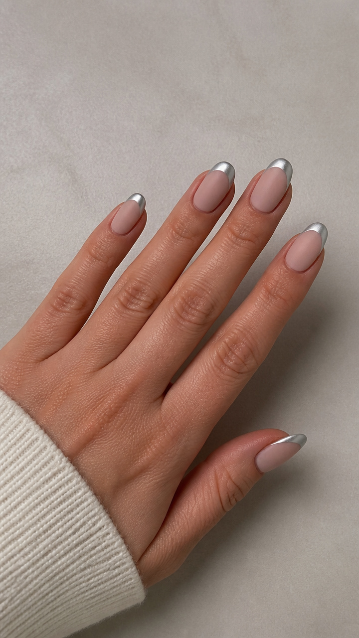 Icy Silver Chrome French Tips with Matte Base