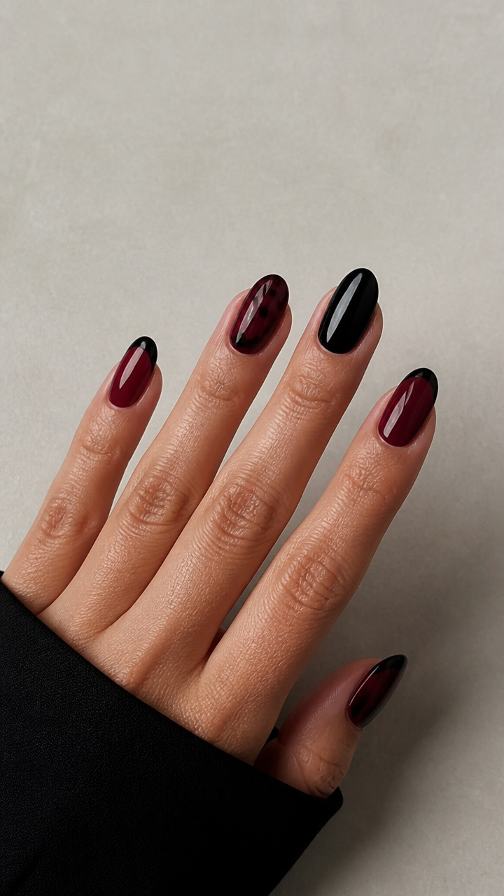 Intricate Black Filigree Overlay on Deep Burgundy Base