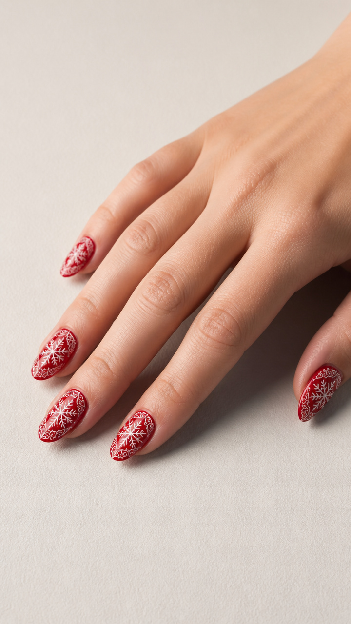 Intricate Red Stamp with Snowflake Motif