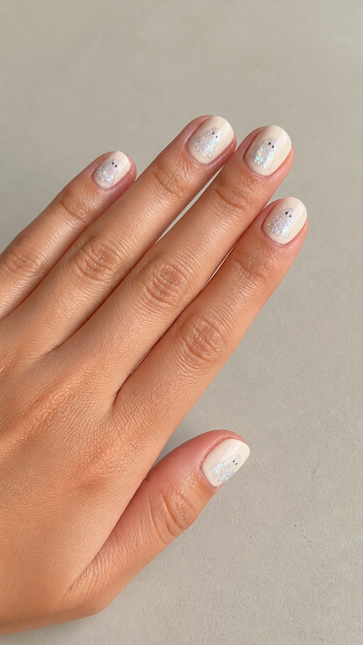 Iridescent Glitter Ghost Silhouettes on Creamy Vanilla