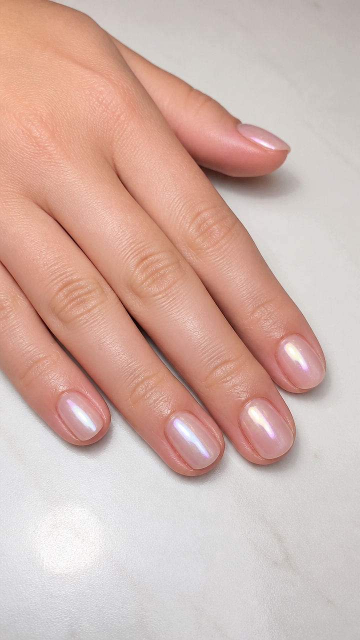 Iridescent Pearl Overlay on Sheer Pink Base