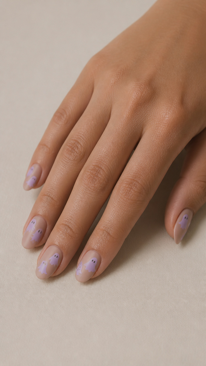 Lavender Ghost Silhouettes on Matte Nude Base