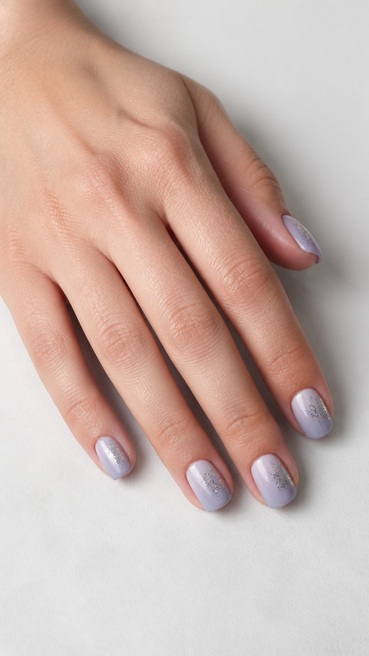 Lavender Grey Ombre with Silver Glitter Smudge