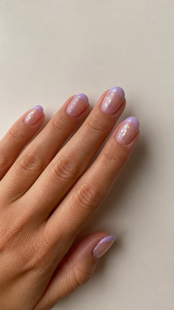 Lavender Haze French Tips with Iridescent Flake Overlay