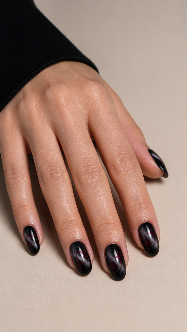 Magnetic Black Cat Eye with Burgundy Star Accents