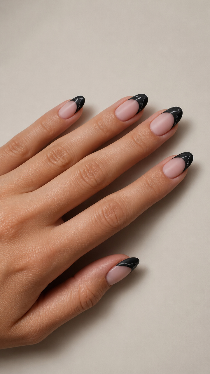 Matte Black Tips with Glossy White Veins