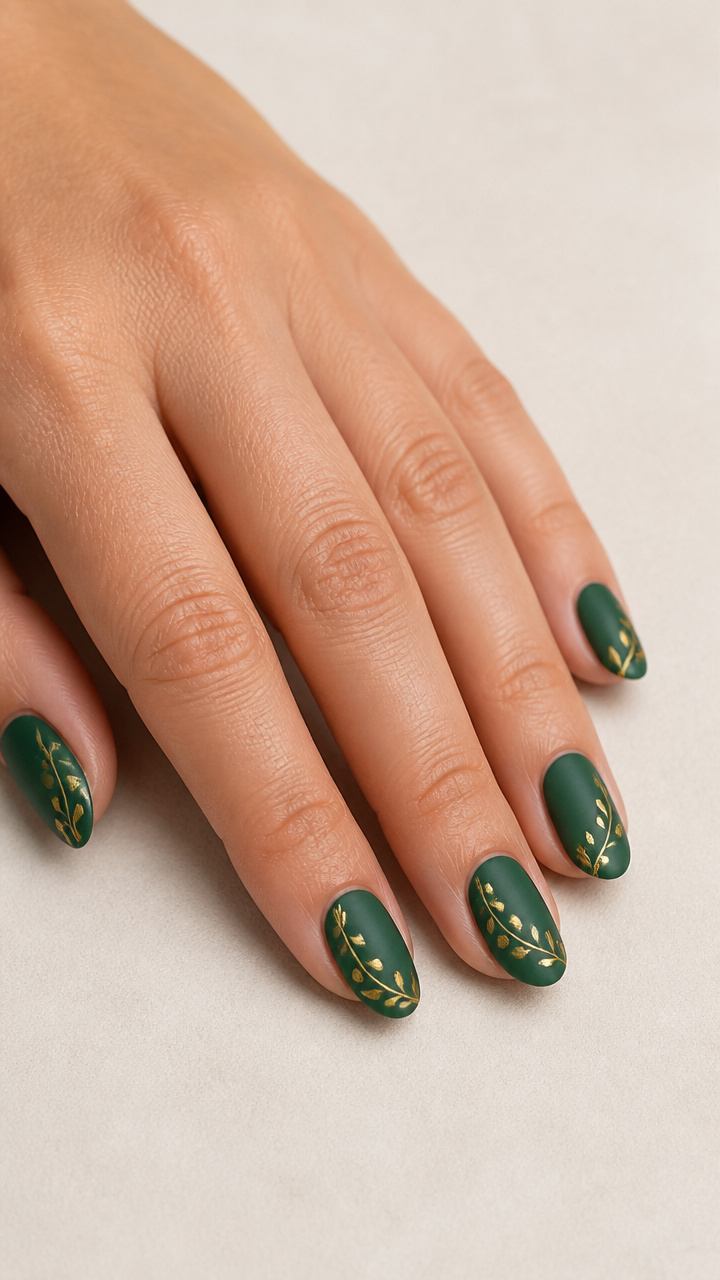 Matte Forest Green Base with Hand-Painted Gold Vine Accents