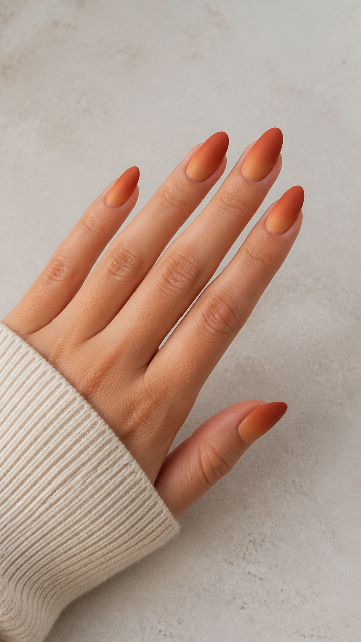 Matte Pumpkin Spice Ombré on Almond Nails