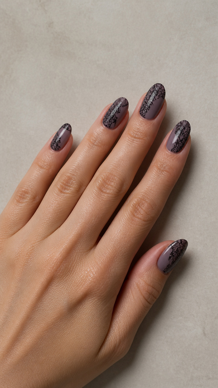 Mauve Mist with Black Lace Overlay