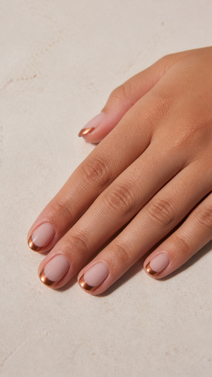Metallic Bronze French Curve on Short Squoval Nails