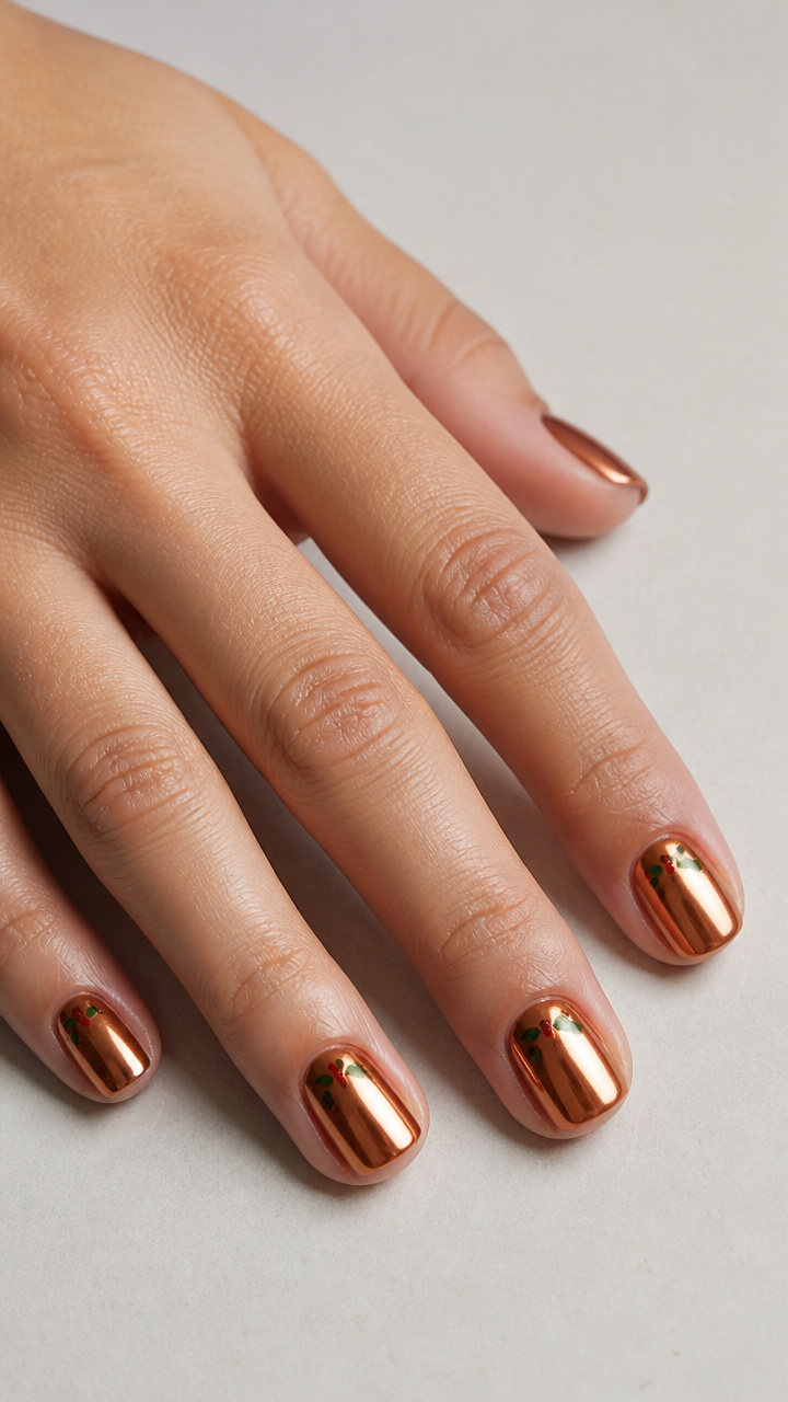 Metallic Copper Mirror Finish with Minimalist Holly Dots