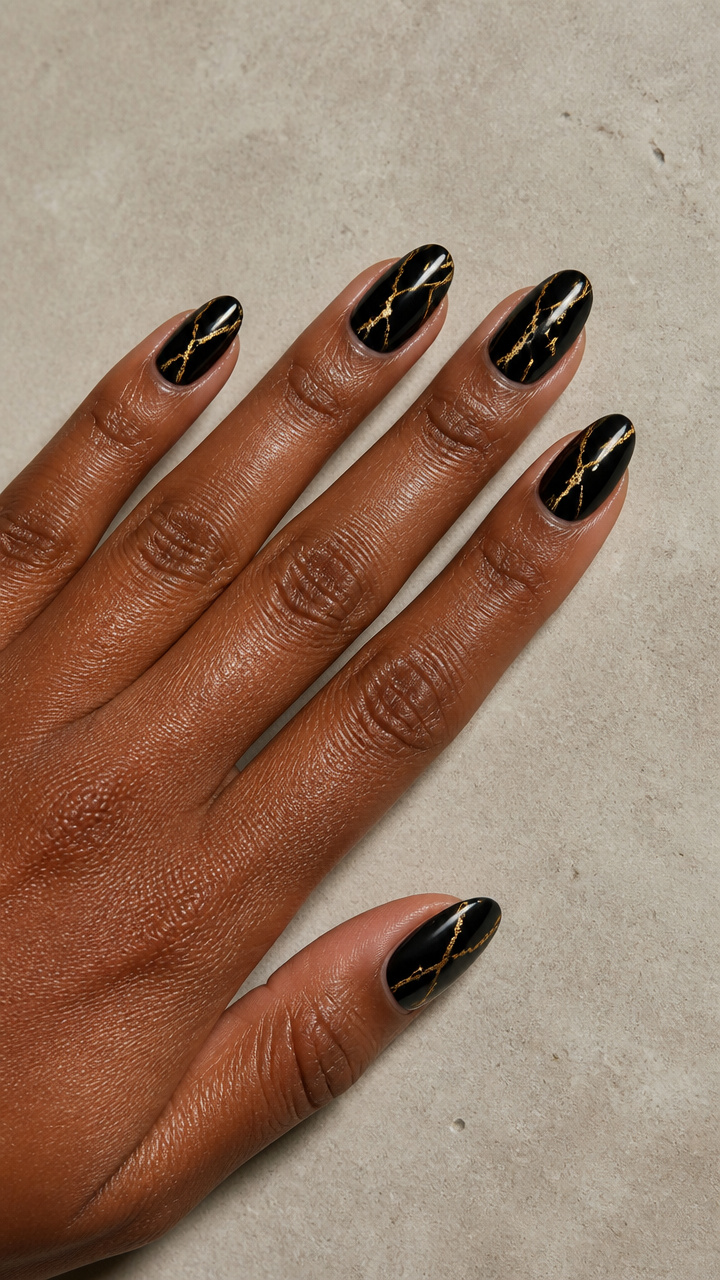 Metallic Gold Veins on Obsidian Black